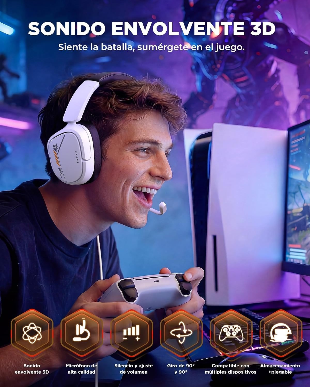 Jugador usando los cascos gaming